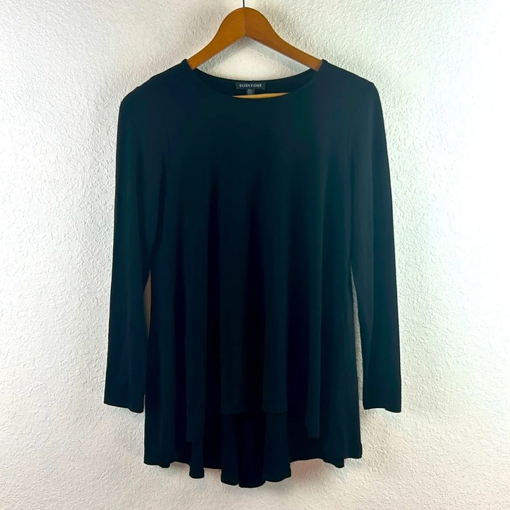 Eileen Fisher Black Long-sleeve Jersey Swing Top small - Picture 1 of 6